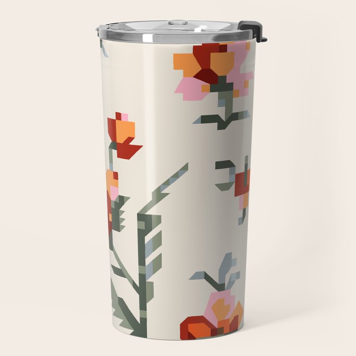 pixel folk ornaments floral embroidery Travel Mug Gallery Image 2