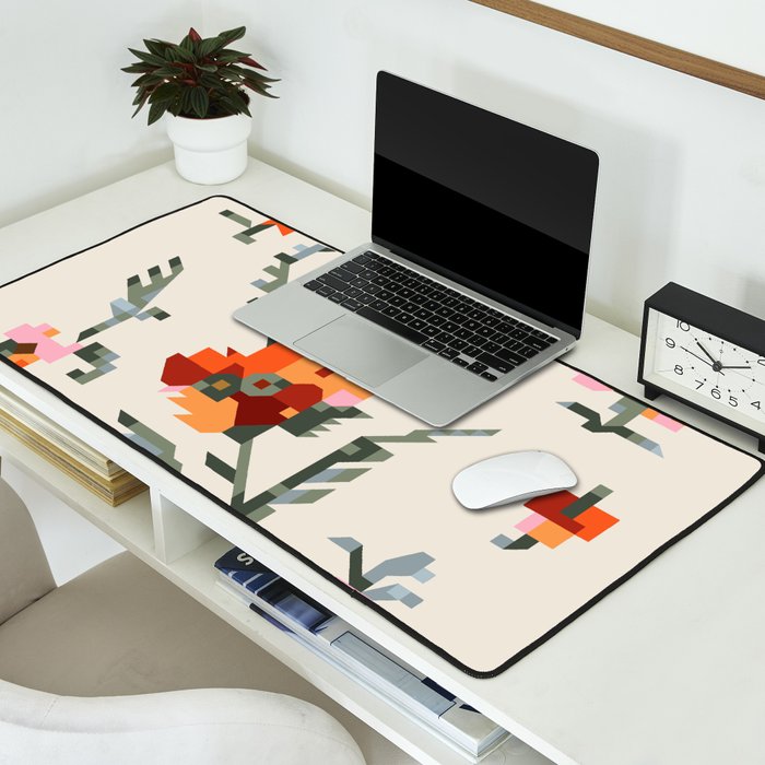 pixel folk ornaments floral embroidery Desk Mat Gallery Image 2