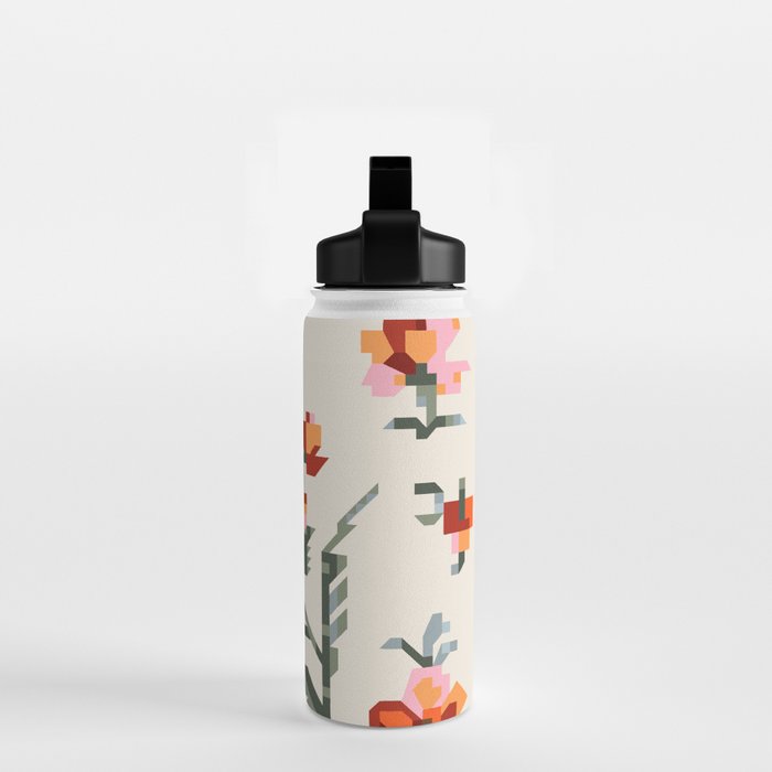 pixel folk ornaments floral embroidery Water Bottle Gallery Image 2