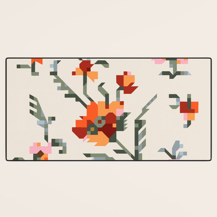 pixel folk ornaments floral embroidery Desk Mat Gallery Image 3