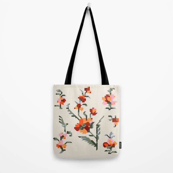 pixel folk ornaments floral embroidery Tote Bag Gallery Image 2