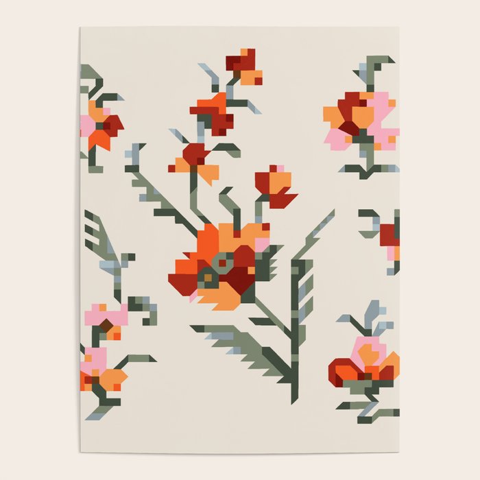 pixel folk ornaments floral embroidery Poster Gallery Image 4