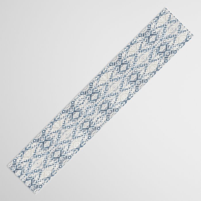 South Western boho abstract Ikat pattern - Indigo Ivory Table Runner Gallery Image 3