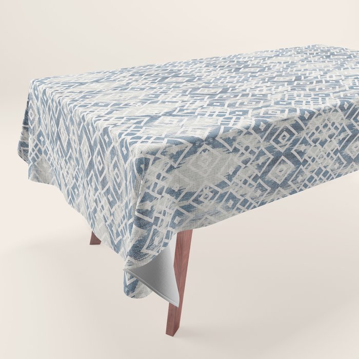 South Western boho abstract Ikat pattern - Indigo Ivory Tablecloth Gallery Image 1