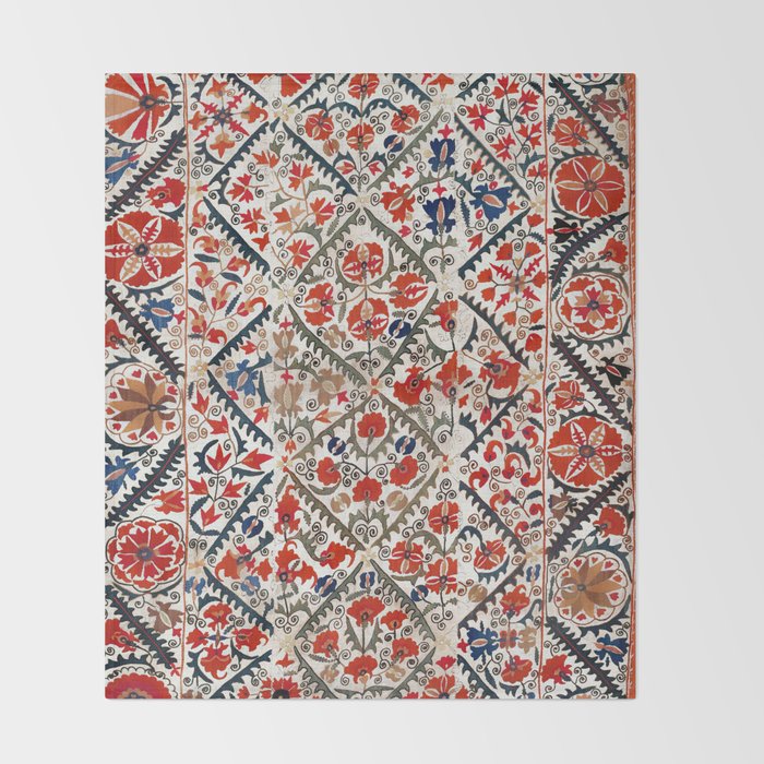 Bokhara Nim Suzani Southwest Uzbekistan Embroidery Print Throw Blanket Gallery Image 2