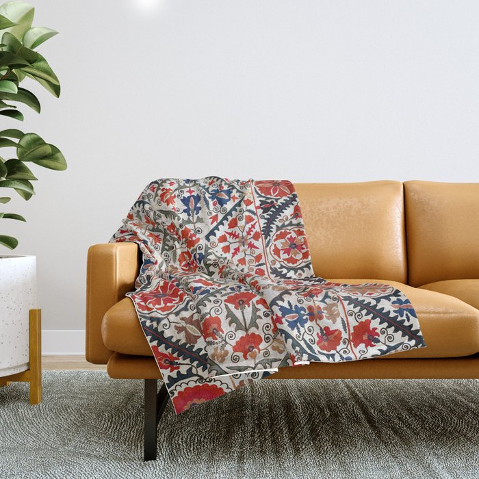 Bokhara Nim Suzani Southwest Uzbekistan Embroidery Print Throw Blanket Gallery Image 1