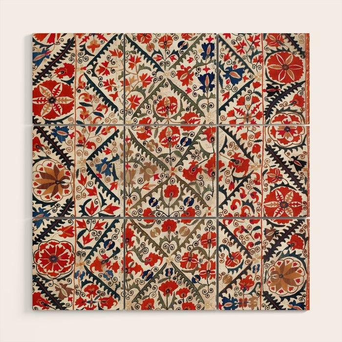 Bokhara Nim Suzani Southwest Uzbekistan Embroidery Print Wood Wall Art Gallery Image 1