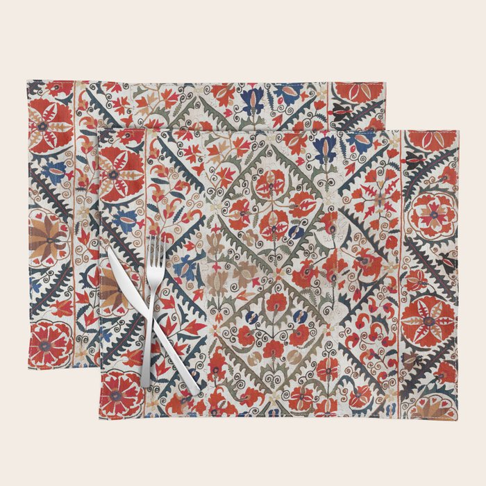 Bokhara Nim Suzani Southwest Uzbekistan Embroidery Print Placemat Gallery Image 1