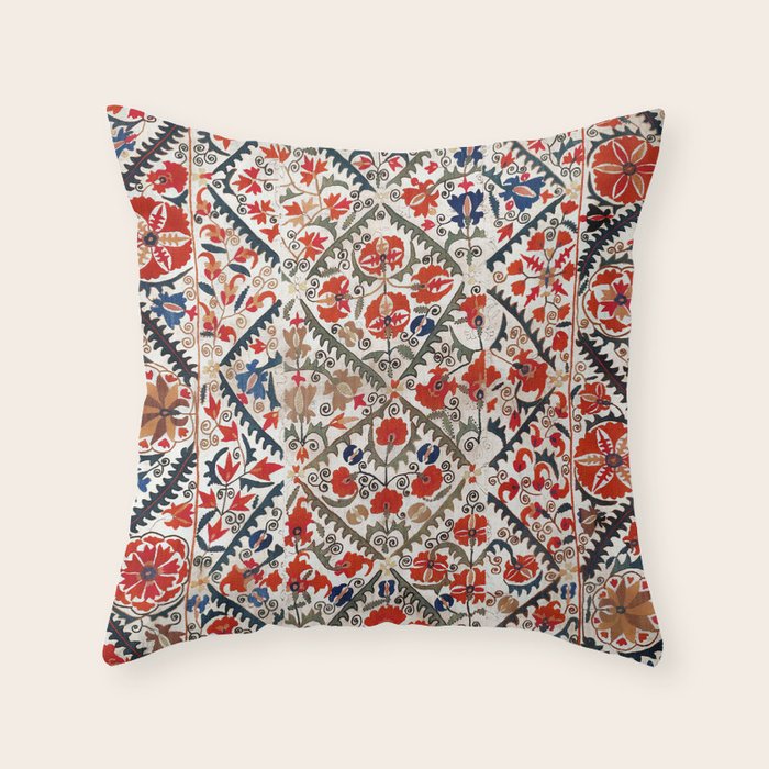 Bokhara Nim Suzani Southwest Uzbekistan Embroidery Print Throw Pillow Gallery Image 1