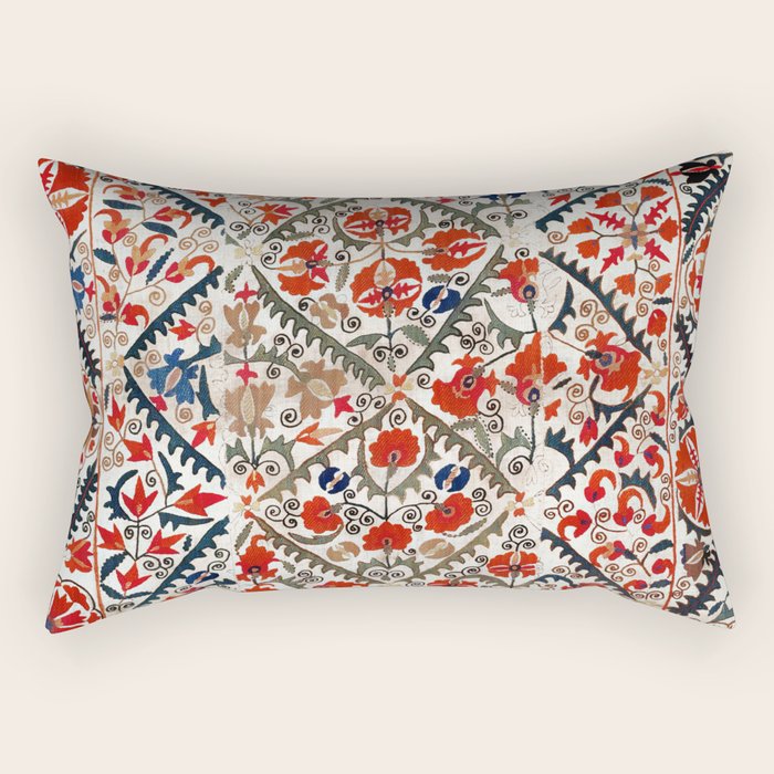 Bokhara Nim Suzani Southwest Uzbekistan Embroidery Print Rectangular Pillow Gallery Image 2