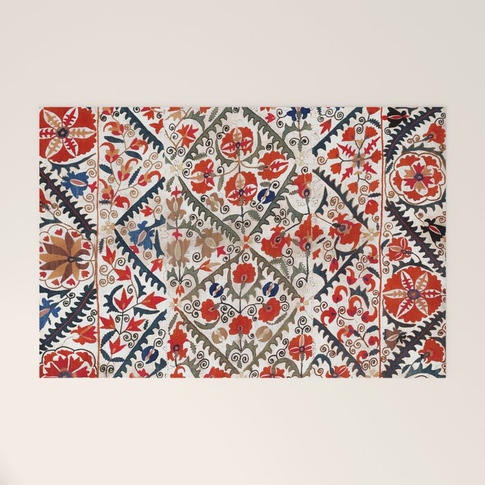 Bokhara Nim Suzani Southwest Uzbekistan Embroidery Print Welcome Mat Gallery Image 1