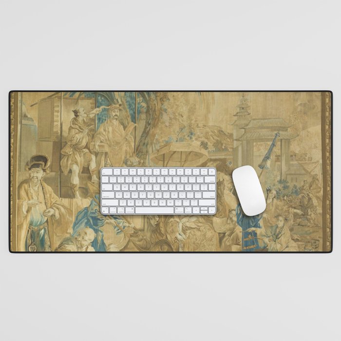 Antique 18th Century 'Chinese Fair' French Beauvais Tapestry Francois Boucher Desk Mat Gallery Image 1
