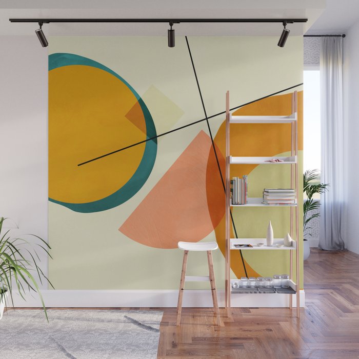 mid century geometric shapes painted abstract III Wall Mural Gallery Image 1
