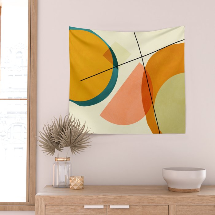 mid century geometric shapes painted abstract III Wall Tapestry Gallery Image 2