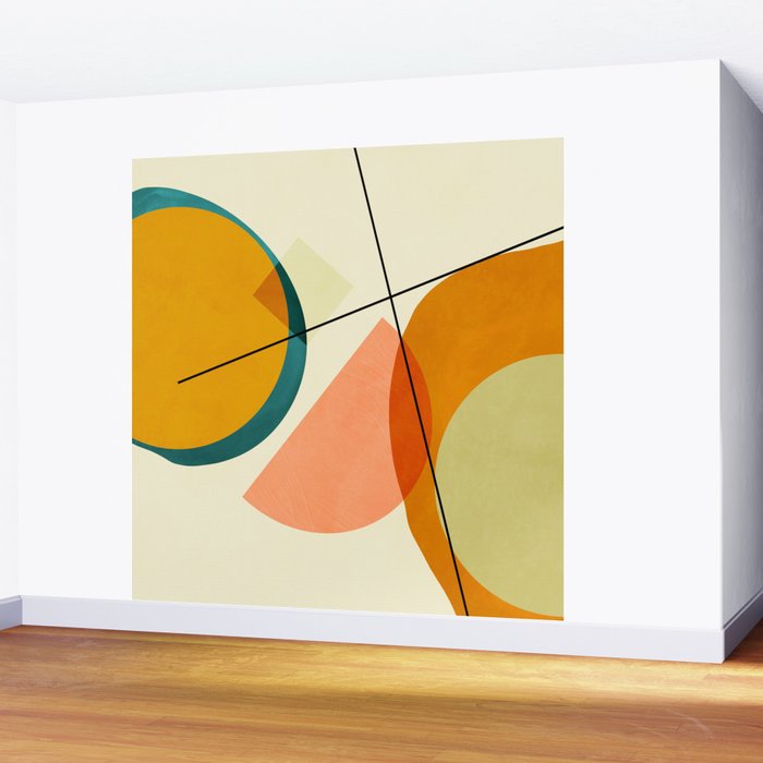mid century geometric shapes painted abstract III Wall Mural Gallery Image 2