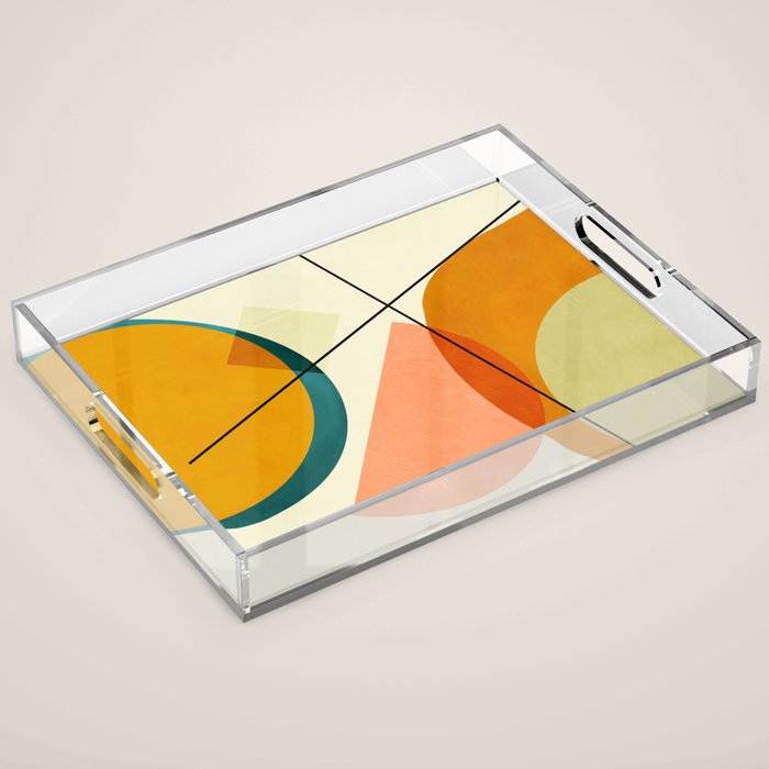 mid century geometric shapes painted abstract III Acrylic Tray Gallery Image 1
