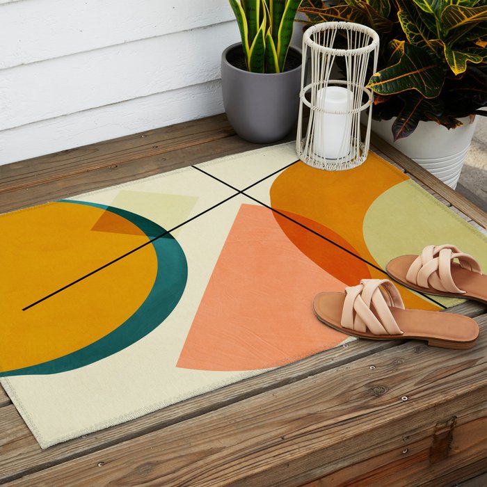 mid century geometric shapes painted abstract III Outdoor Rug Gallery Image 2