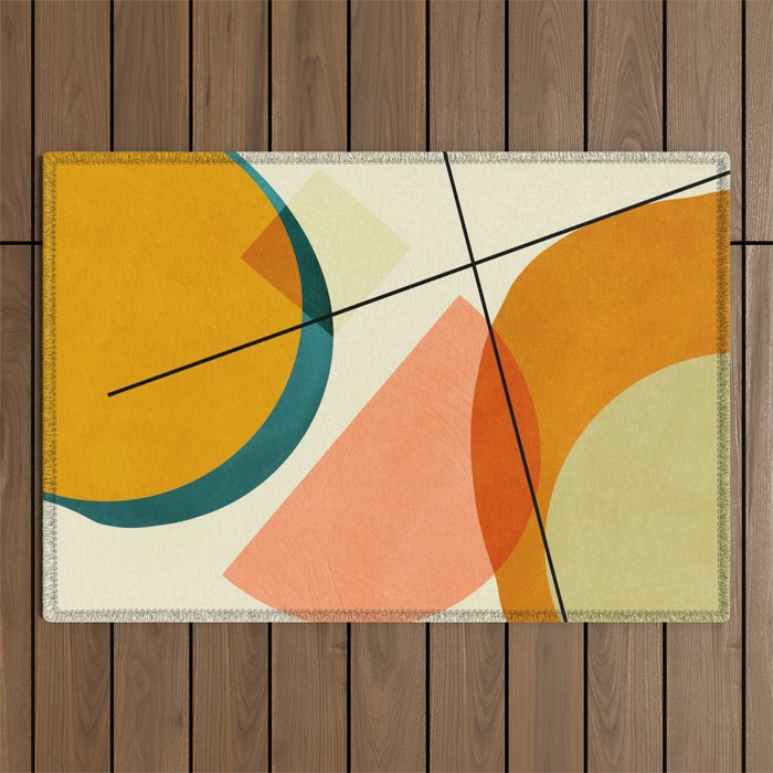 mid century geometric shapes painted abstract III Outdoor Rug Gallery Image 1