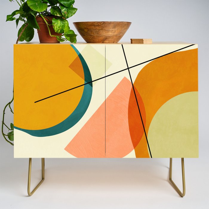 mid century geometric shapes painted abstract III Credenza Gallery Image 1
