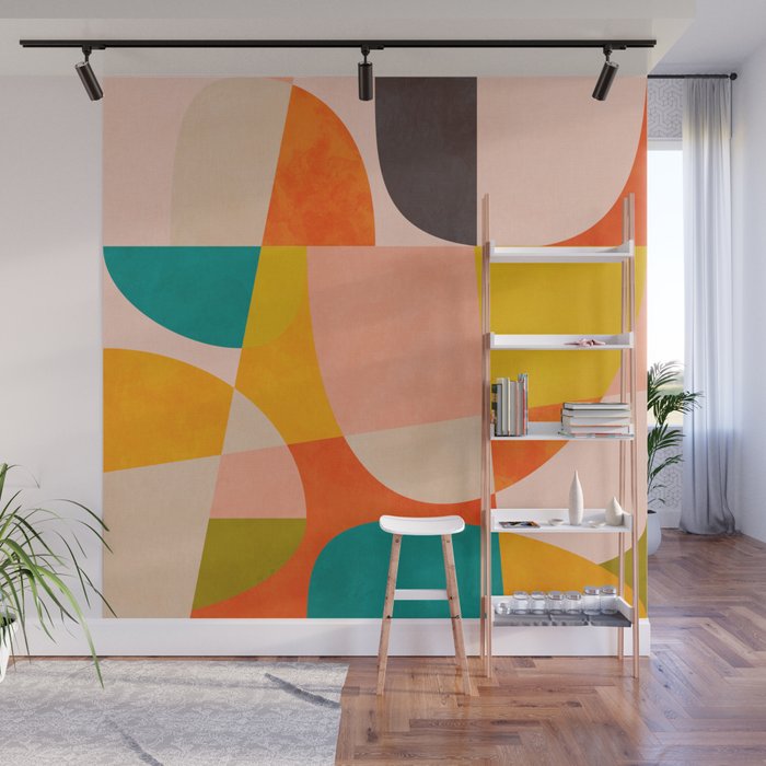 abstract painterly mid century shapes 4 Wall Mural Gallery Image 1