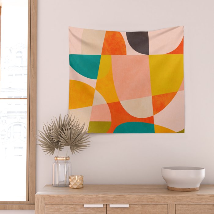 abstract painterly mid century shapes 4 Wall Tapestry Gallery Image 2