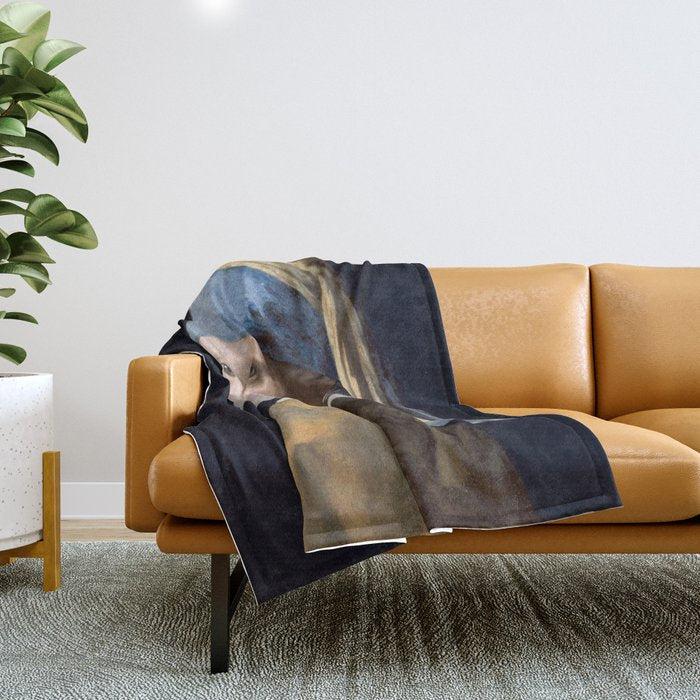 Girl with pearl earring blowing bubble gum Throw Blanket Gallery Image 1