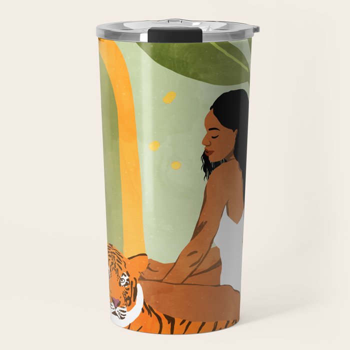 Just You & Me | Tiger Urban Jungle Friendship | Wild Cat Bohemian Black Woman with Pet  Travel Mug Gallery Image 1