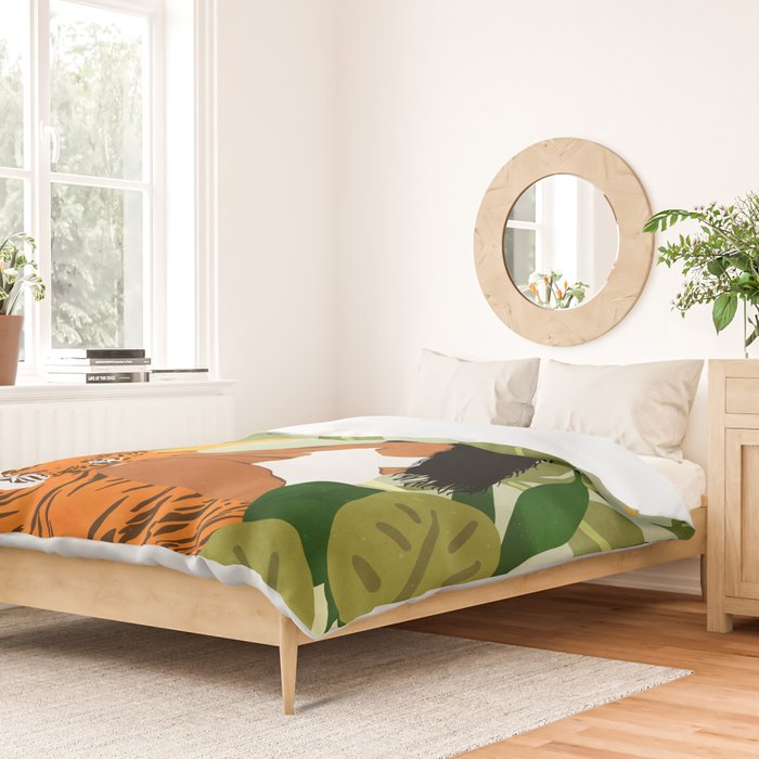 Just You & Me | Tiger Urban Jungle Friendship | Wild Cat Bohemian Black Woman with Pet  Duvet Cover Gallery Image 2