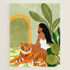 Just You & Me | Tiger Urban Jungle Friendship | Wild Cat Bohemian Black Woman with Pet  Jigsaw Puzzle Gallery Image 1