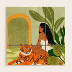 Just You & Me | Tiger Urban Jungle Friendship | Wild Cat Bohemian Black Woman with Pet  Wood Wall Art Gallery Image 1