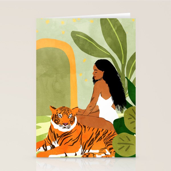 Just You & Me | Tiger Urban Jungle Friendship | Wild Cat Bohemian Black Woman with Pet  Stationery Card Gallery Image 1