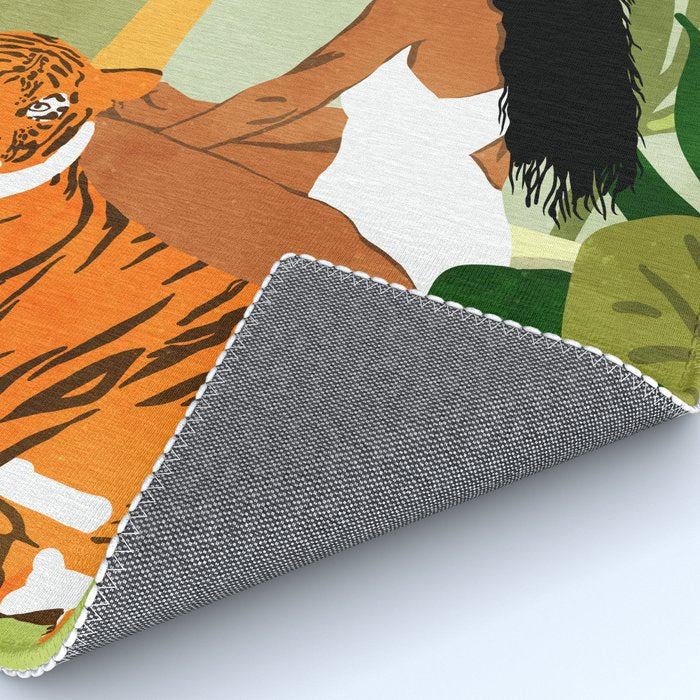 Just You & Me | Tiger Urban Jungle Friendship | Wild Cat Bohemian Black Woman with Pet  Rug Gallery Image 4