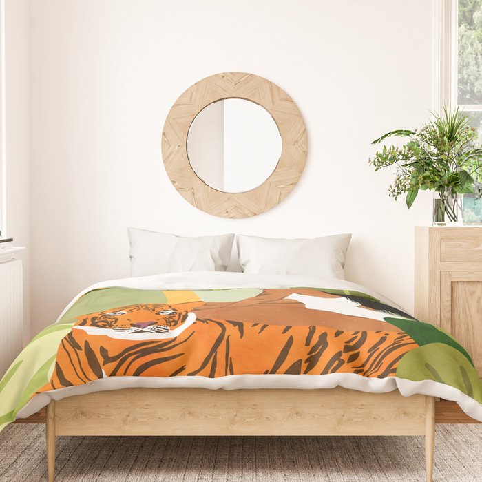 Just You & Me | Tiger Urban Jungle Friendship | Wild Cat Bohemian Black Woman with Pet  Duvet Cover Gallery Image 3