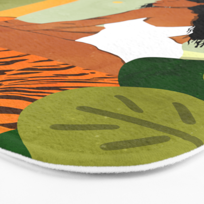 Just You & Me | Tiger Urban Jungle Friendship | Wild Cat Bohemian Black Woman with Pet  Bath Mat Gallery Image 3