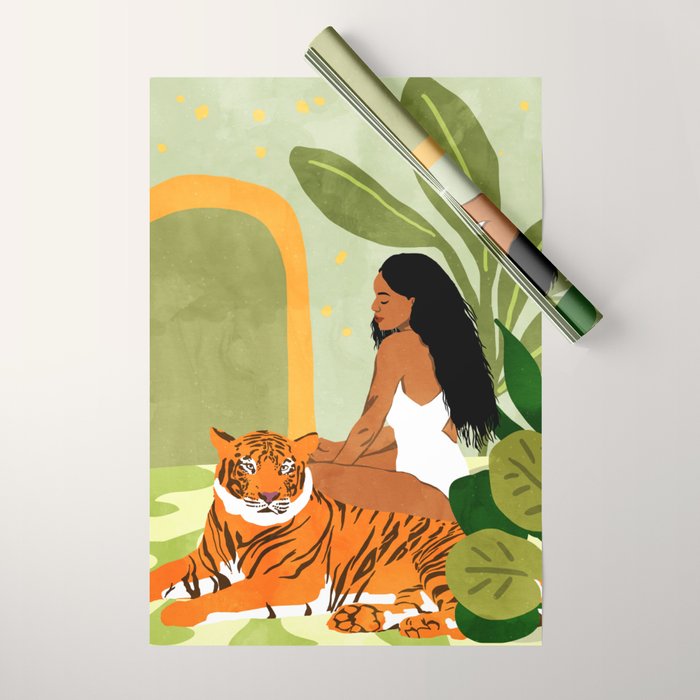 Just You & Me | Tiger Urban Jungle Friendship | Wild Cat Bohemian Black Woman with Pet  Wrapping Paper Gallery Image 1