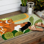 Just You & Me | Tiger Urban Jungle Friendship | Wild Cat Bohemian Black Woman with Pet  Outdoor Rug Gallery Image 2