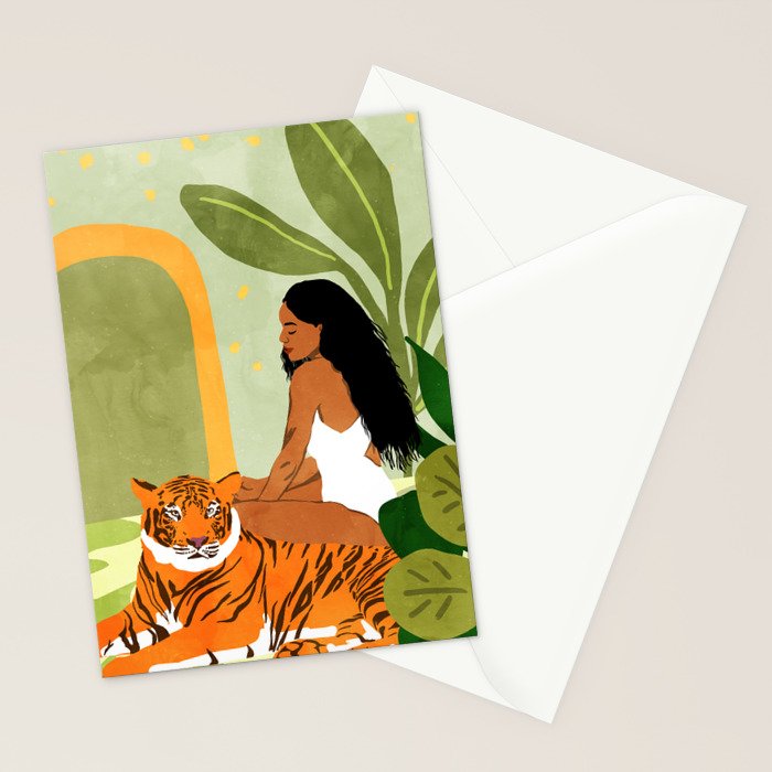 Just You & Me | Tiger Urban Jungle Friendship | Wild Cat Bohemian Black Woman with Pet  Stationery Card Gallery Image 2