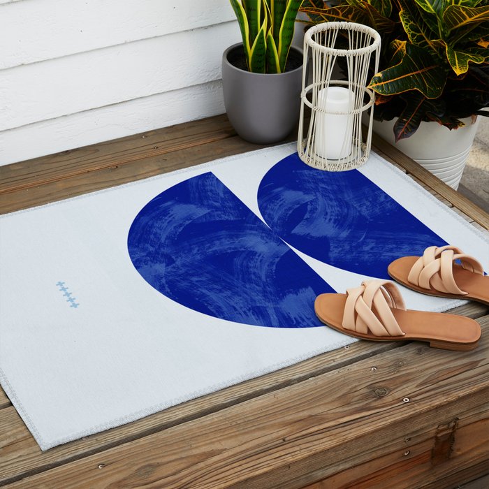 blue retro mid century Outdoor Rug Gallery Image 2