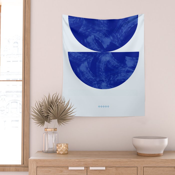 blue retro mid century Wall Tapestry Gallery Image 2
