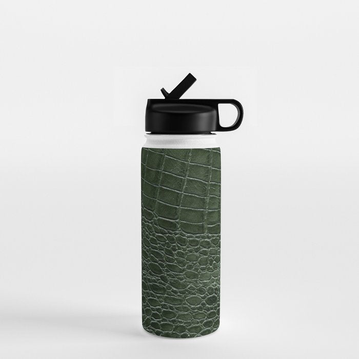 Green faux leather pattern Water Bottle Gallery Image 1