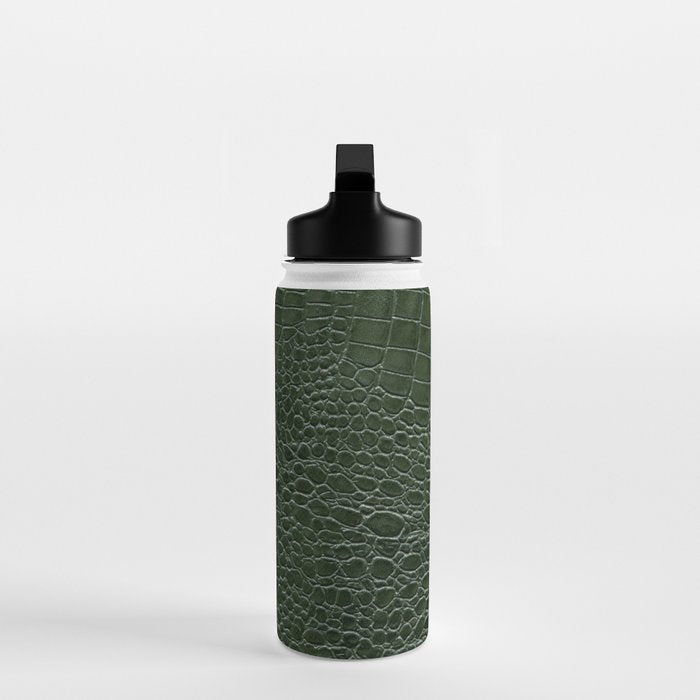 Green faux leather pattern Water Bottle Gallery Image 3