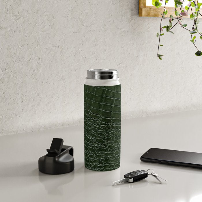 Green faux leather pattern Water Bottle Gallery Image 4