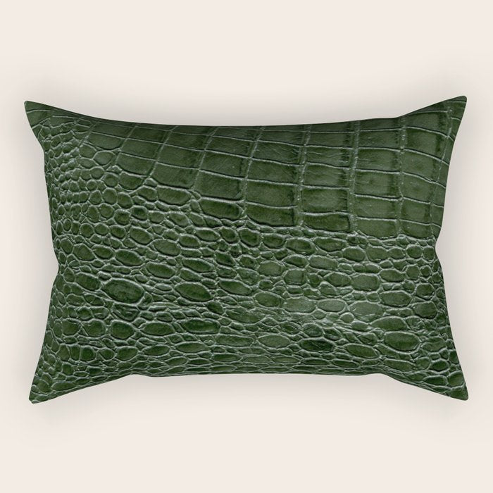 Green faux leather pattern Rectangular Pillow Gallery Image 2