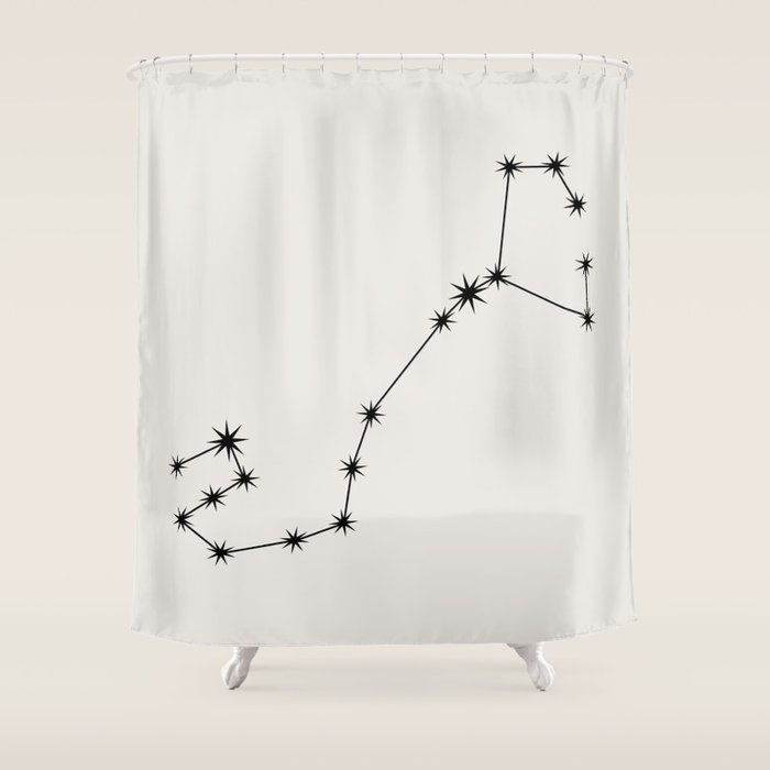Scorpio Zodiac Star Constellation Line Art White Shower Curtain Gallery Image 1