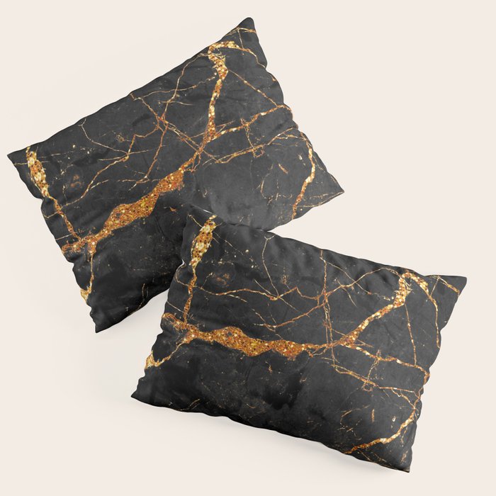 Black Malachite Marble With Gold Veins Pillow Sham Gallery Image 1