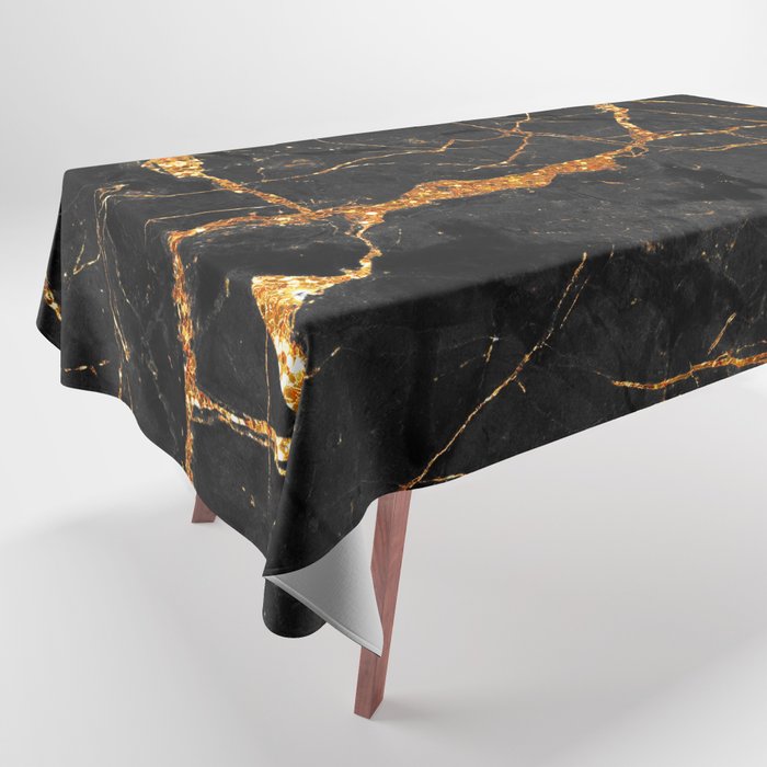 Black Malachite Marble With Gold Veins Tablecloth Gallery Image 1