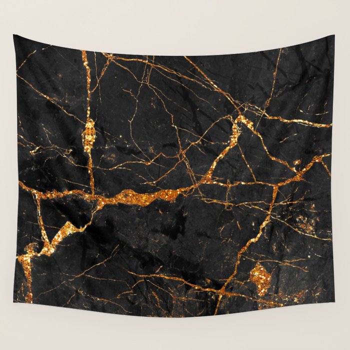 Black Malachite Marble With Gold Veins Wall Tapestry Gallery Image 1