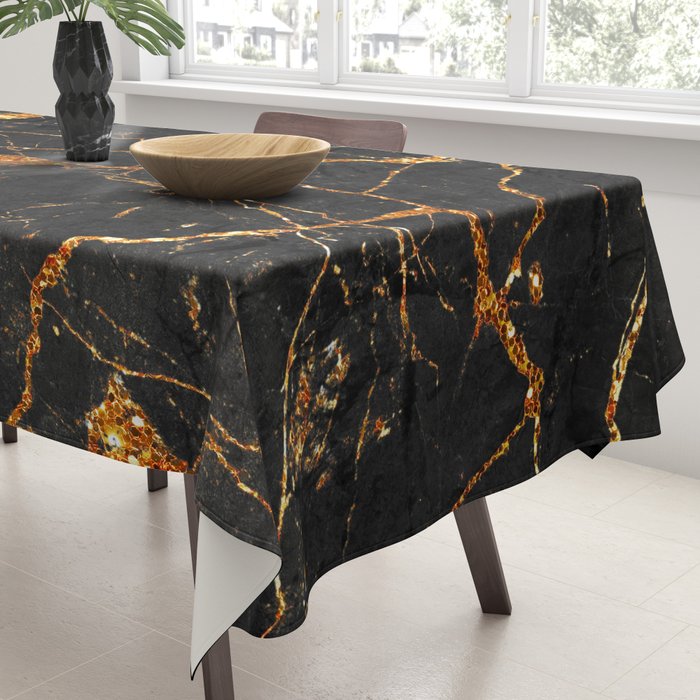 Black Malachite Marble With Gold Veins Tablecloth Gallery Image 3