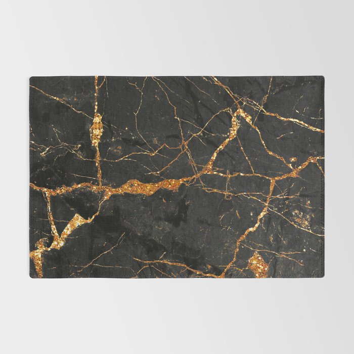 Black Malachite Marble With Gold Veins Rug Gallery Image 2
