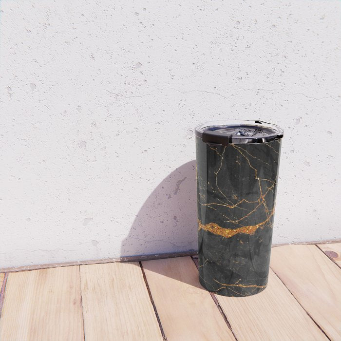 Black Malachite Marble With Gold Veins Travel Mug Gallery Image 4